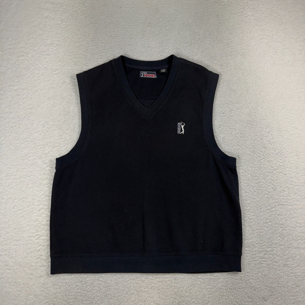 Vintage 90s Nike Golf Vest size Large PGA Tour Cotton Navy Blue HONG KONG